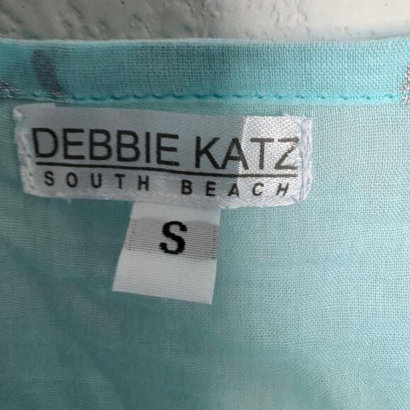 Debbie Katz turquoise metallic kaftan top tassel trim beach coverup S resort - Picture 7 of 7